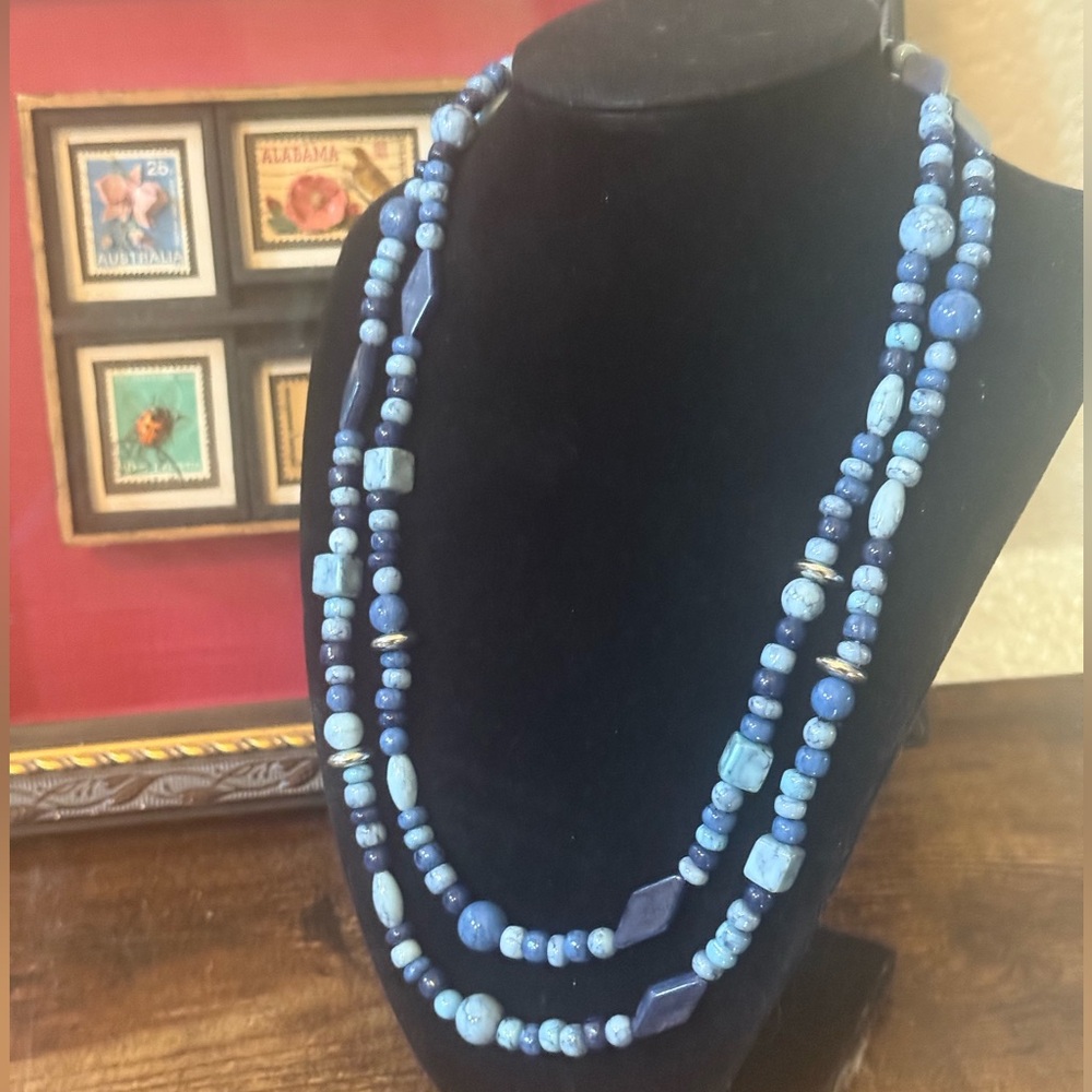 EUC Long Blue Beaded Necklace